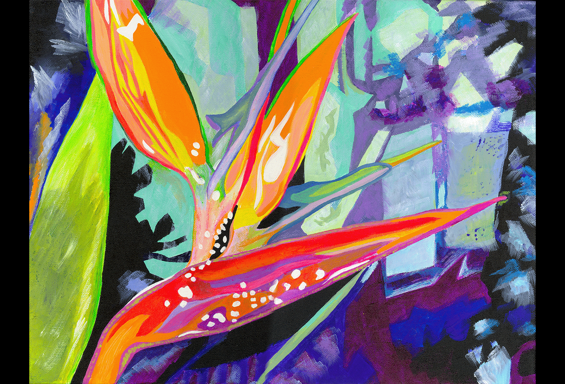 Painting on Canvas Bird of Paradise Flower